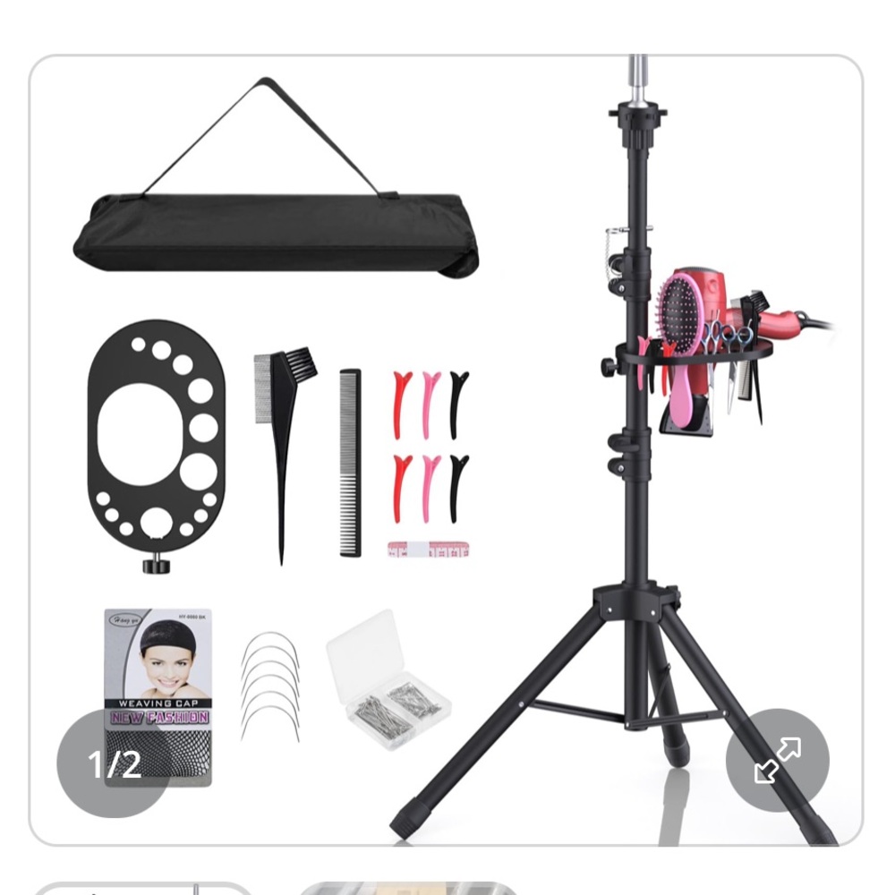 Wig stand with tool tray